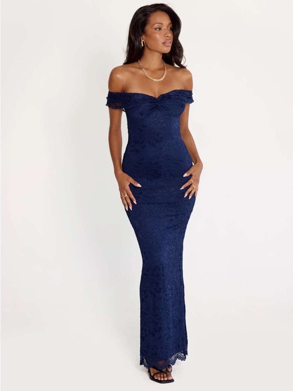 Anabeila Strapless Frill Maxi Dress Navy